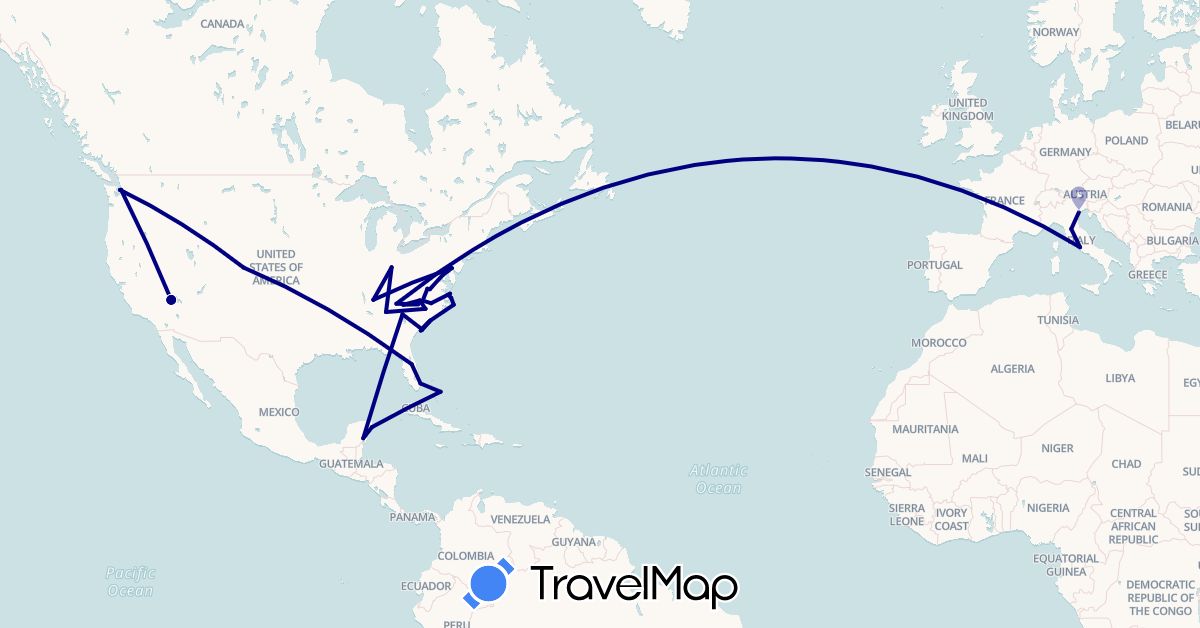 TravelMap itinerary: driving in Bahamas, Italy, Mexico, United States (Europe, North America)